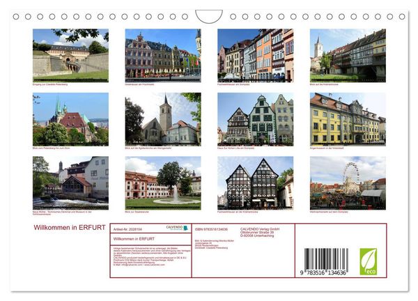 Produktbild: Willkommen in ERFURT (Wandkalender 2026 DIN A4 quer), CALVENDO Monatskalender