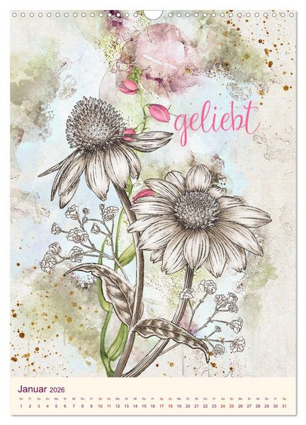 Produktbild: Aquarell Blumenmalerei mit Spr&uuml;chen (Wandkalender 2026 DIN A3 hoch), CALVENDO Monatskalender
