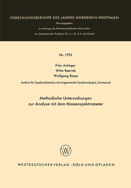 Produktbild: Methodische Untersuchungen zur Analyse mit dem Massenspektrometer