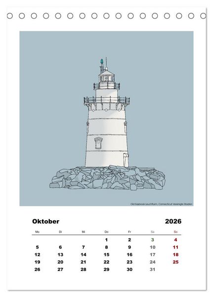 Produktbild: Leuchtt&uuml;rme der Welt - illustriert (Tischkalender 2026 DIN A5 hoch), CALVENDO Monatskalender