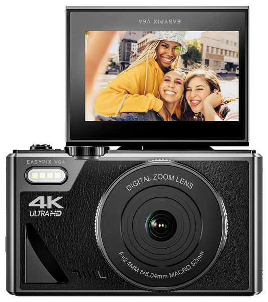 Produktbild: Easypix V64 Flip Digitalkamera 13 Megapixel Schwarz Integrierter Akku, WiFi, 4K-Video, Full HD Video