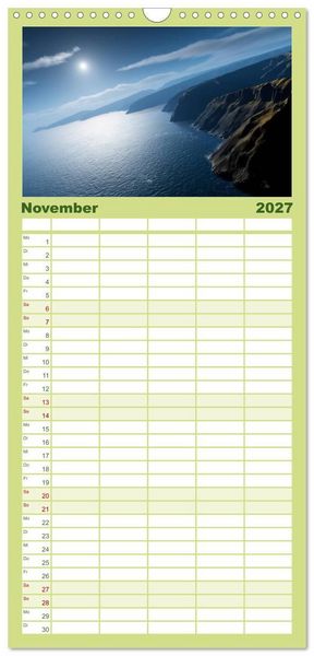 Produktbild: Familienplaner 2027 - Bezaubernde Landschaften mit 5 Spalten (Wandkalender, 21 x 45 cm) CALVENDO
