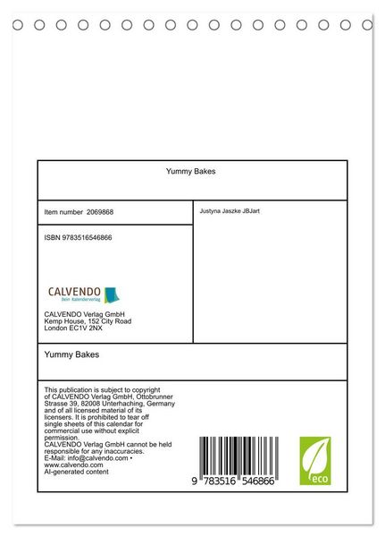 Produktbild: Yummy Bakes (Desk Calendar 2026 DIN A5 portrait), CALVENDO 12 Month DeskCalendar