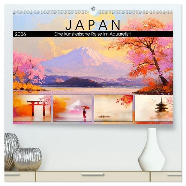 Produktbild: Japan. Eine k&uuml;nstlerische Reise im Aquarellstil (hochwertiger Premium Wandkalender 2026 DIN A2 quer), Kunstdruck in Hochglanz