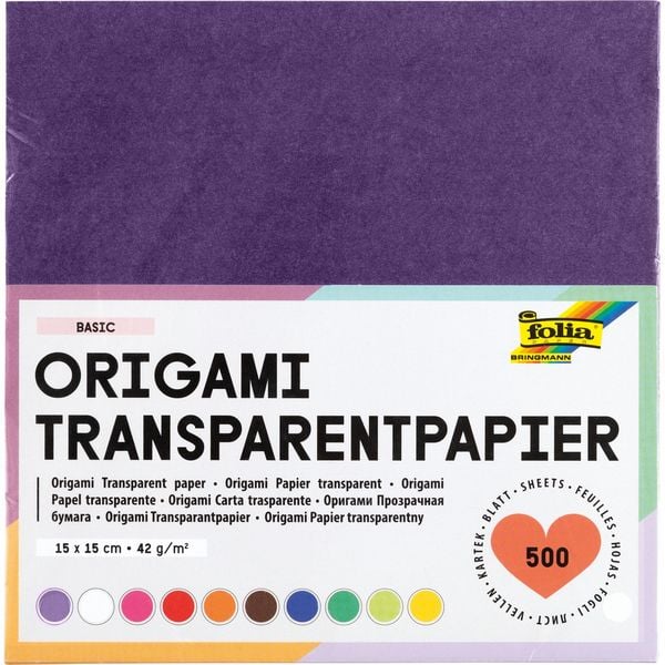 Produktbild: Folia  Transparentpapier-Faltbl&auml;tter 42g/m&sup2;, 15x15cm, 500 Blatt, farbig sortiert
