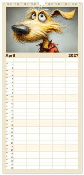 Produktbild: Familienplaner 2027 - Karikatur trifft Hund. Ein Blick auf charmante Vierbeiner mit 5 Spalten (Wandkalender, 21 x 45 cm) CALVENDO
