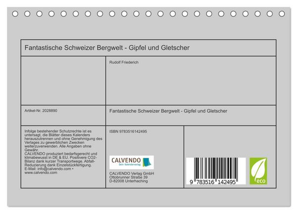 Produktbild: Fantastische Schweizer Bergwelt - Gipfel und Gletscher (Tischkalender 2026 DIN A5 quer), CALVENDO Monatskalender
