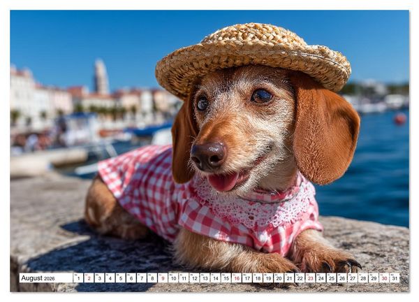 Produktbild: Dackel auf gro&szlig;er Tour - S&uuml;&szlig;e Hunde entdecken die Welt (Wandkalender 2026 DIN A4 quer), CALVENDO Monatskalender