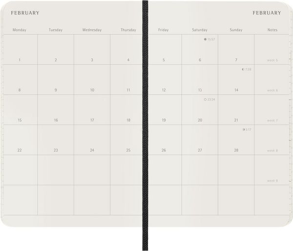 Produktbild: Moleskine 12 Monate Monatsnotizkalender 2027, P/A6, 1 Mo = 2 Seiten, Linierte Seiten Weicher Einband, Schwarz