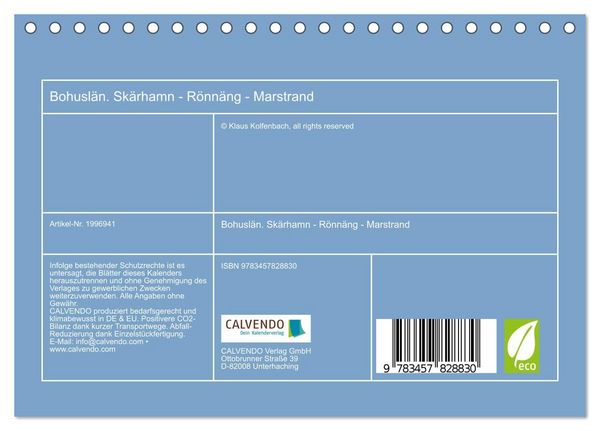 Produktbild: Bohusl&auml;n. Sk&auml;rhamn - R&ouml;nn&auml;ng - Marstrand (Tischkalender 2026 DIN A5 quer), CALVENDO Monatskalender