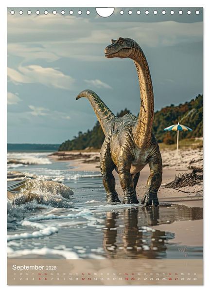 Produktbild: Dinos unterwegs: Urzeitriesen erkunden unsere Welt (Wandkalender 2026 DIN A4 hoch), CALVENDO Monatskalender
