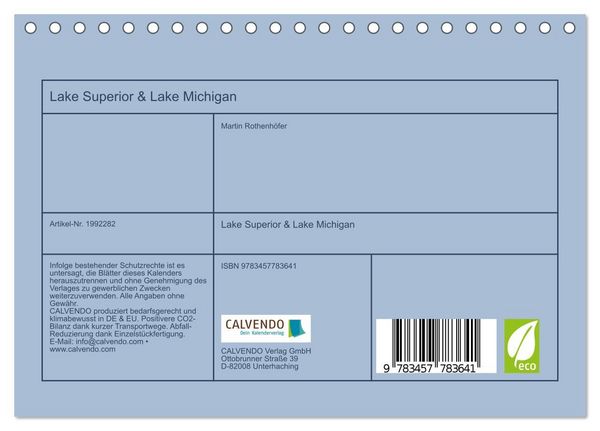Produktbild: Lake Superior & Lake Michigan (Tischkalender 2026 DIN A5 quer), CALVENDO Monatskalender