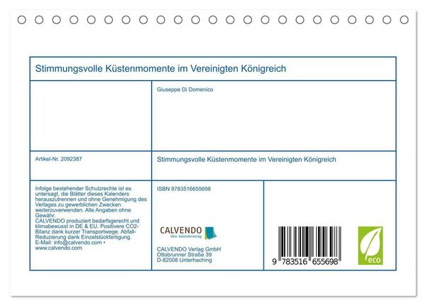 Produktbild: Stimmungsvolle K&uuml;stenmomente im Vereinigten K&ouml;nigreich (Tischkalender 2026 DIN A5 quer), CALVENDO Monatskalender