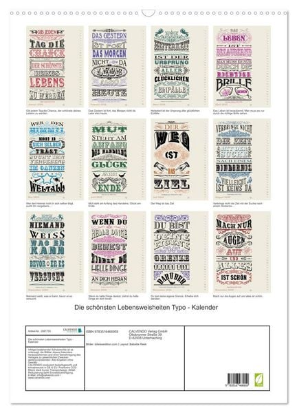 Produktbild: Die sch&ouml;nsten Lebensweisheiten Typo - Kalender (Wandkalender 2026 DIN A2 hoch), CALVENDO Monatskalender
