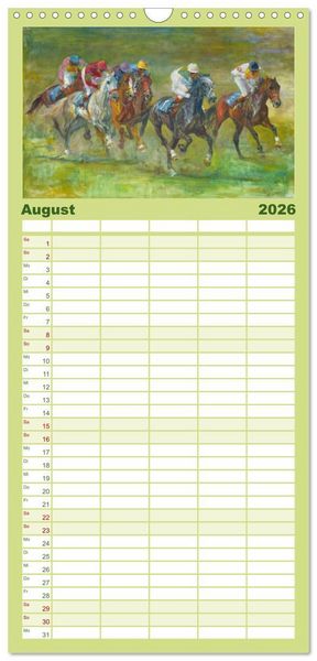 Produktbild: Familienplaner 2026 - Mit Pferden durch die Jahreszeiten - Pferdebilder in &Ouml;l und Aquarell mit 5 Spalten (Wandkalender, 21 x 45 cm) CALVENDO