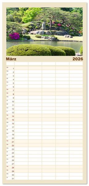 Produktbild: Familienplaner 2026 - G&auml;rten in Japan mit 5 Spalten (Wandkalender, 21 x 45 cm) CALVENDO