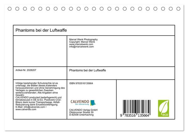 Produktbild: Phantoms bei der Luftwaffe (Tischkalender 2026 DIN A5 quer), CALVENDO Monatskalender