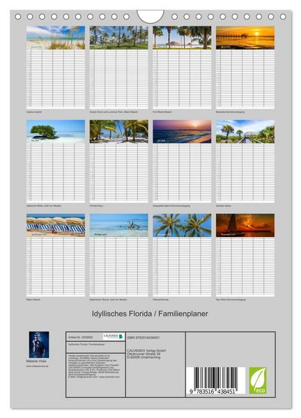 Produktbild: Idyllisches Florida / Familienplaner (Wandkalender 2026 DIN A4 hoch), CALVENDO Monatskalender
