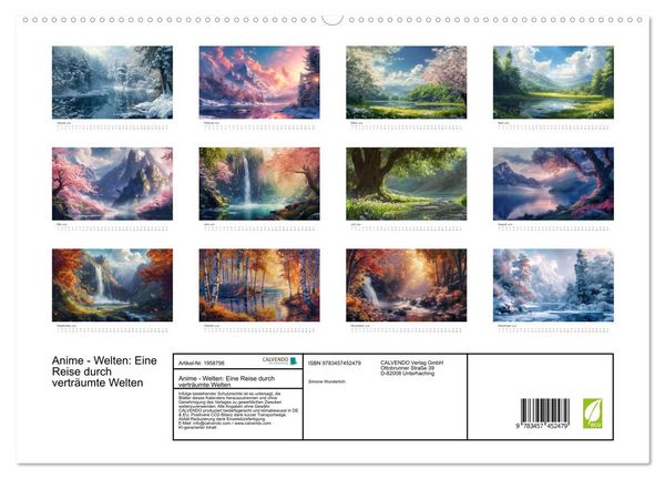 Produktbild: Anime - Welten: Eine Reise durch vertr&auml;umte Welten (hochwertiger Premium Wandkalender 2026 DIN A2 quer), Kunstdruck in Hochglanz