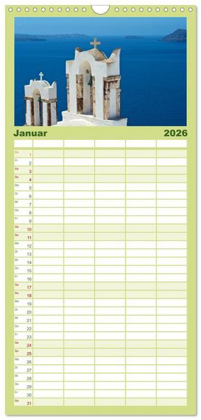 Produktbild: Familienplaner 2026 - Santorin - Perle der Kykladen mit 5 Spalten (Wandkalender, 21 x 45 cm) CALVENDO