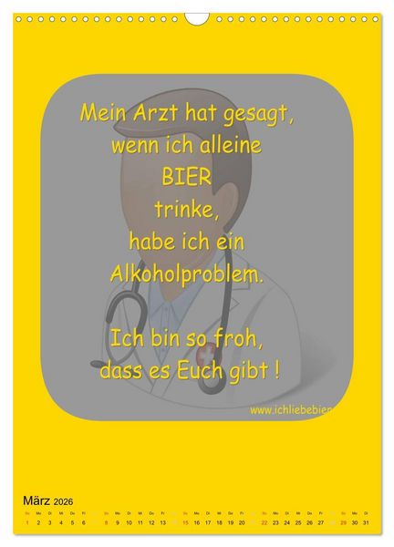 Produktbild: Ich liebe Bier (Wandkalender 2026 DIN A3 hoch), CALVENDO Monatskalender