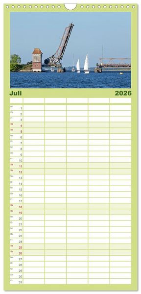 Produktbild: Familienplaner 2026 - Die Schlei - Segelrevier und Naturpark mit 5 Spalten (Wandkalender, 21 x 45 cm) CALVENDO