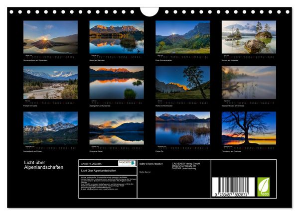 Produktbild: Licht &uuml;ber Alpenlandschaften (Wandkalender 2026 DIN A4 quer), CALVENDO Monatskalender