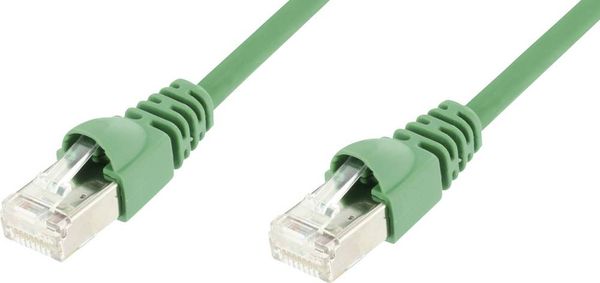 Telegärtner 100008827 RJ45 Netzwerkkabel, Patchkabel CAT 6a S/FTP 7.50m Grün Flammwidrig, mit Rastnasenschutz, Flammwidr