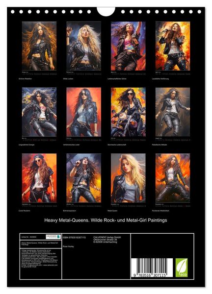 Produktbild: Heavy Metal-Queens. Wilde Rock- und Metal-Girl Paintings (Wandkalender 2026 DIN A4 hoch), CALVENDO Monatskalender