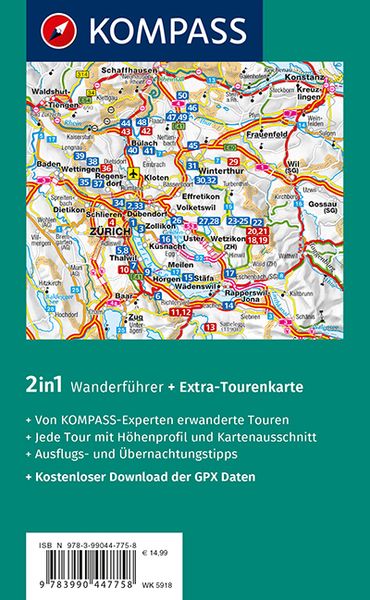 KOMPASS Wanderführer Zürich, Zürichsee, 50 Touren mit Extra-Tourenkarte