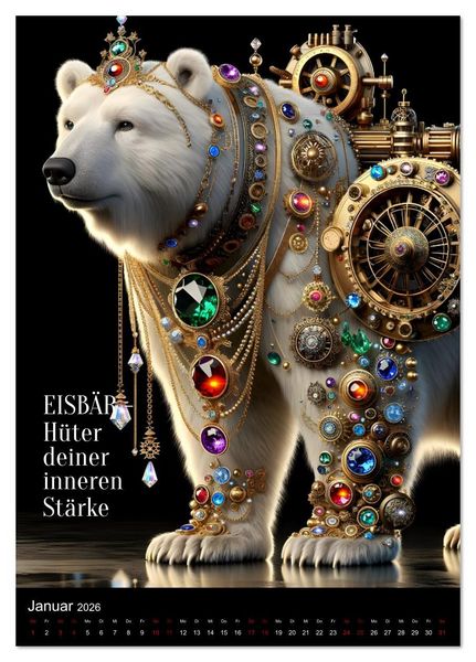Produktbild: Krafttiere und Kristalle (Tischkalender 2026 DIN A5 hoch), CALVENDO Monatskalender