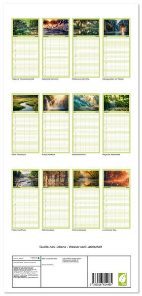 Produktbild: Familienplaner 2026 - Quelle des Lebens - Wasser und Landschaft mit 5 Spalten (Wandkalender, 21 x 45 cm) CALVENDO