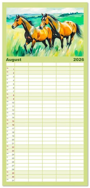 Produktbild: Familienplaner 2026 - Jahr des Pferdes - Der unbez&auml;hmbare Geist der Pferde mit 5 Spalten (Wandkalender, 21 x 45 cm) CALVENDO