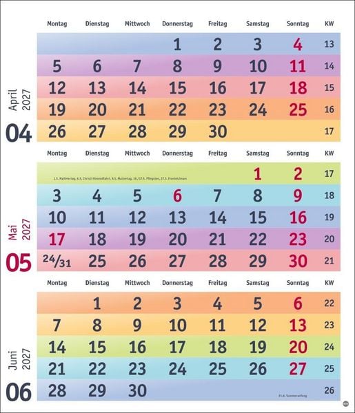 Produktbild: Bunte Wochen 3-Monatsplaner 2027