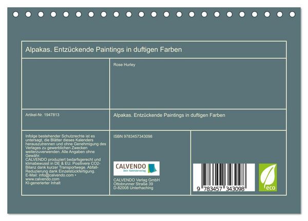 Produktbild: Alpakas. Entz&uuml;ckende Paintings in duftigen Farben (Tischkalender 2026 DIN A5 quer), CALVENDO Monatskalender