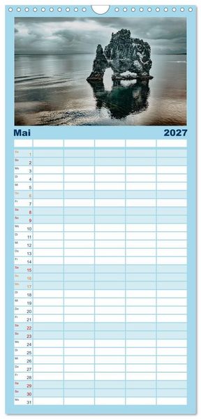 Produktbild: Familienplaner 2027 - Island - Rundreise im Oktober mit 5 Spalten (Wandkalender, 21 x 45 cm) CALVENDO