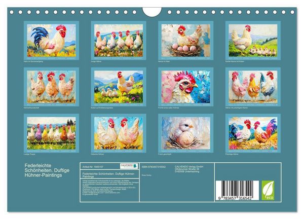 Produktbild: Federleichte Sch&ouml;nheiten. Duftige H&uuml;hner-Paintings (Wandkalender 2026 DIN A4 quer), CALVENDO Monatskalender