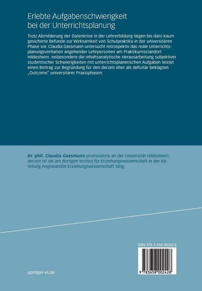 Produktbild: Erlebte Aufgabenschwierigkeit bei der Unterrichtsplanung