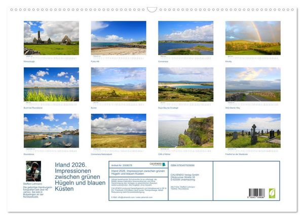 Produktbild: Irland 2026. Impressionen zwischen gr&uuml;nen H&uuml;geln und blauen K&uuml;sten (Wandkalender 2026 DIN A2 quer), CALVENDO Monatskalender
