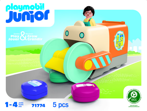 Produktbild: PLAYMOBIL 71774 JUNIOR: Spa&szlig;iges M&uuml;llsammelfahrzeug