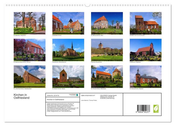 Produktbild: Kirchen in Ostfriesland (hochwertiger Premium Wandkalender 2026 DIN A2 quer), Kunstdruck in Hochglanz