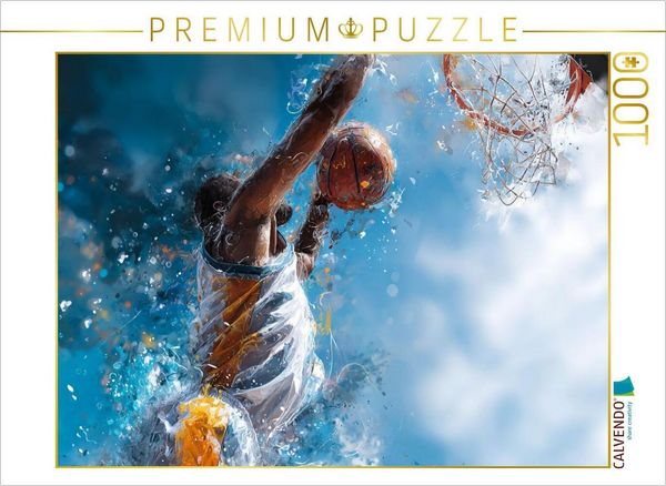 CALVENDO Puzzle Basketballer im Sprung zum Korb. Dynamisches Sportmotiv im künstlerischen Stil | 1000 Teile Lege-Größe 64x48cm Foto-Puzzle für glückliche Stunden