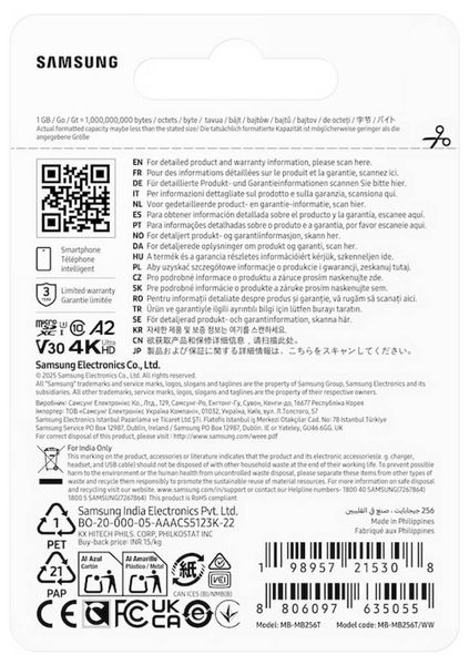 Produktbild: Samsung T7 microSDXC-Karte Retail 256 GB UHS-I U3, A2 Application Performance Class, Class 10, v30 Video Speed Class
