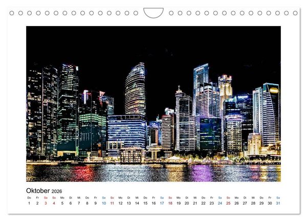 Produktbild: Singapur - Asiatische Metropole bei Nacht (Wandkalender 2026 DIN A4 quer), CALVENDO Monatskalender