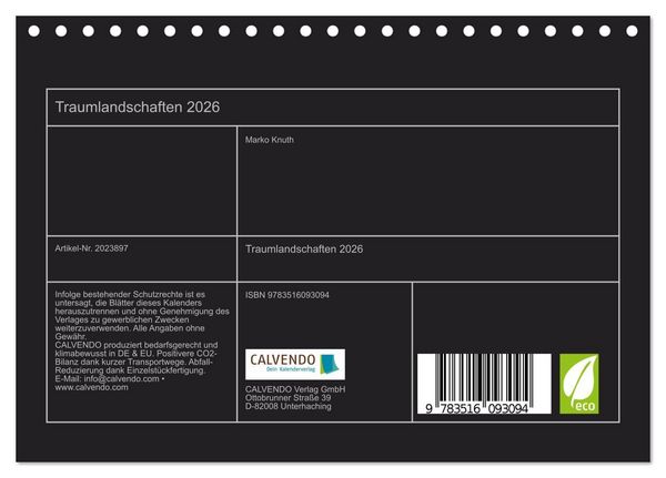 Produktbild: Traumlandschaften 2026 (Tischkalender 2026 DIN A5 quer), CALVENDO Monatskalender