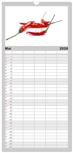 Produktbild: Familienplaner 2026 - Hot Chili K&uuml;chen Kalender mit 5 Spalten (Wandkalender, 21 x 45 cm) CALVENDO