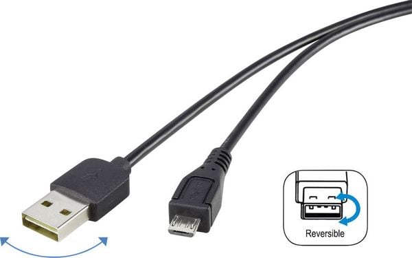 Renkforce USB-Kabel USB 2.0 USB-A Stecker, USB-Micro-B Stecker 1.80 m Schwarz beidseitig verwendbarer Stecker, vergoldet