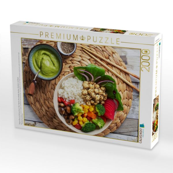 Produktbild: CALVENDO Puzzle Vegane Bowl mit Kichererbsen, Mais, Paprika, Avocadodip, Karotten, Brokkoli, rote Beete | 2000 Teile Lege-Gr&ouml;&szlig;e 90x67cm Foto-Puzzle f&uuml;