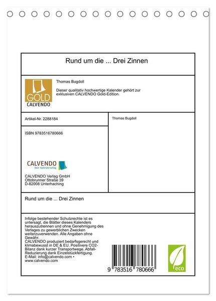 Produktbild: Rund um die ... Drei Zinnen (Tischkalender 2027 DIN A5 hoch), CALVENDO Monatskalender