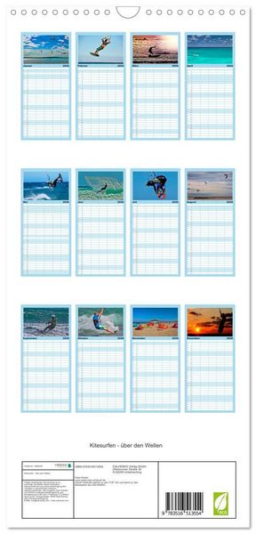 Produktbild: Familienplaner 2026 - Kitesurfen - &uuml;ber den Wellen mit 5 Spalten (Wandkalender, 21 x 45 cm) CALVENDO